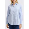 Foxcroft Meghan Stripe Embroidered Cotton Button-up Shirt In Soft Blue