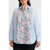 Foxcroft Meghan Stripe Floral Embroidered Cotton Button-up Shirt In Ivory Multi