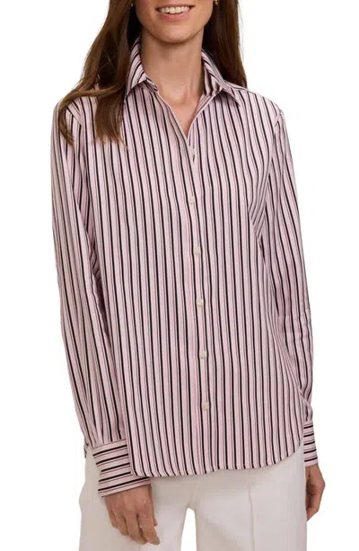 Foxcroft Meghan Striped Cotton Sateen Shirt In Pink/espresso Brown
