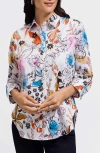 Foxcroft Meghan Watercolor Print Cotton Button-up Shirt In Multi