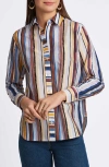 Foxcroft Meghan Watercolor Stripe Cotton Button-up Shirt In Blue Stripe