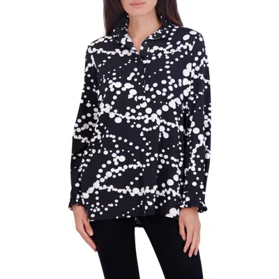 Foxcroft Mia Dot Print Jersey Popover Top In Black/white