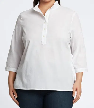 Foxcroft Mia Seersucker 3/4 Sleeve Popover Shirt In White