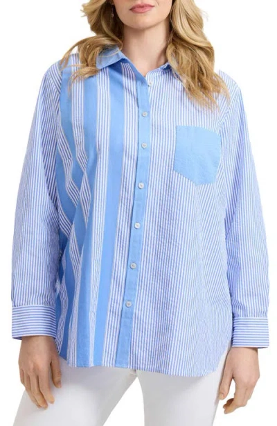 Foxcroft Mix Stripe Button-up Shirt In Blue Multi