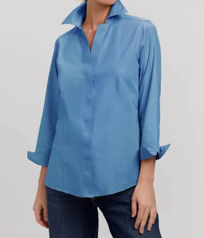 FOXCROFT NO IRON BLOUSE IN CORNFLOWER
