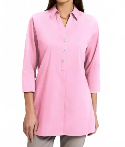 Foxcroft No Iron Button Up Tunic Top In Bubblegum Pink
