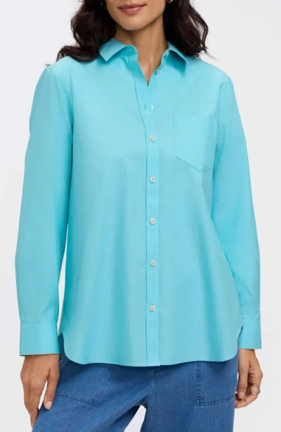 Foxcroft Non-iron Boyfriend Button-up Shirt In Blue