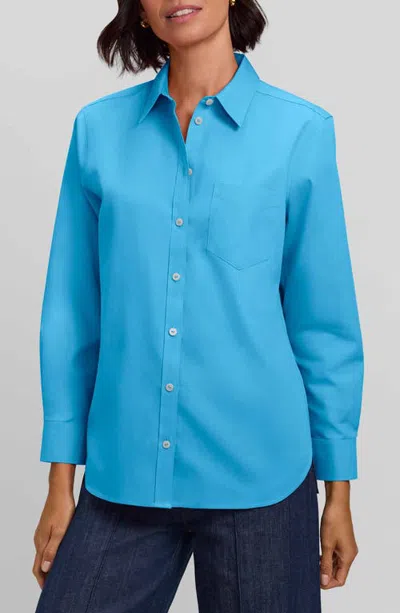 Foxcroft Non-iron Boyfriend Button-up Shirt In Blue