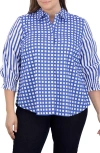 Foxcroft Olivia Gingham Stripe Ruffle Sleeve Button-up Shirt In Blue
