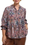 Foxcroft Olivia Paisley Smocked Cuff Button-up Shirt In Gold