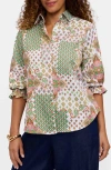 Foxcroft Olivia Patchwork Print Button-up Shirt In Green