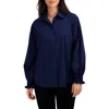 Foxcroft Olivia Ruffle Cuff Blouse In Navy