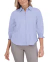 Foxcroft Olivia Hidden Placket Linen Blend Top In Powder Blue