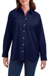 Foxcroft Evelyn Three-quarter Sleeve Button-up Shirt In Navy