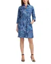 Foxcroft Rocca Paisley Print Belted Cotton Shirtdress In Blue