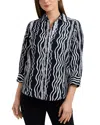 Foxcroft Paityn Braid Print Three-quarter Sleeve Cotton Button-up Shirt In Black