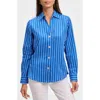 Foxcroft Paityn Stripe Cotton Button-up Shirt In Cobalt Blue White