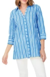 Foxcroft Pamela Crinkle Beach Stripe Blouse In Blue