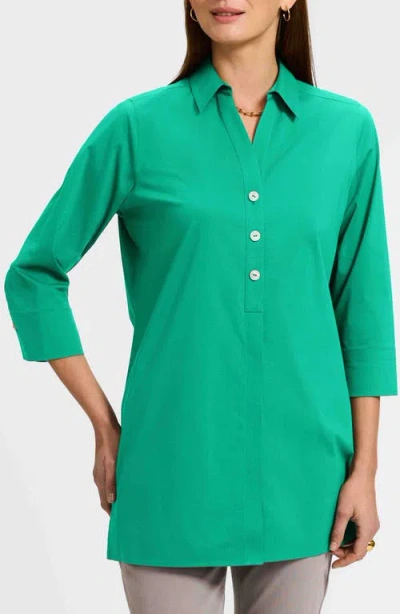 Foxcroft Pamela Stretch Button-up Tunic In Green