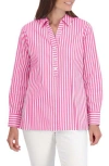 Foxcroft Sophia Stripe Three-quarter Sleeve Stretch Tunic In Azalea