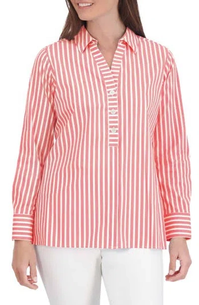 Foxcroft Pamela Stripe Blouse In Pink