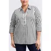Foxcroft Pamela Stripe Cotton Blend Tunic Shirt In Black/ White