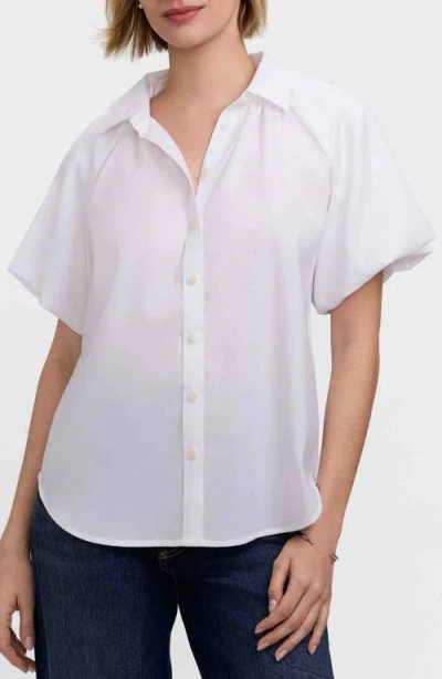 Foxcroft Paula Puff Sleeve Cotton Blend Button-up Shirt In White