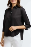 Foxcroft Pearl Three-quarter Sleeve Button-up Shirt In Black