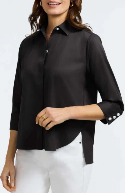 Foxcroft Pearl Three-quarter Sleeve Button-up Shirt In Black
