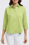 Foxcroft Pearl Three-quarter Sleeve Button-up Shirt In Chartreuse