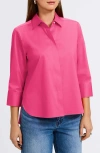Foxcroft Pearl Three-quarter Sleeve Button-up Shirt In Pink Flambe