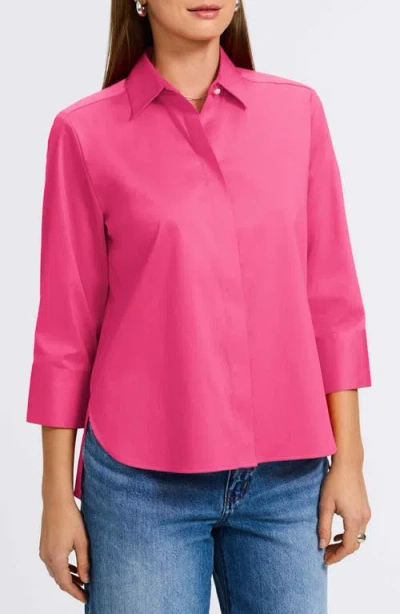 Foxcroft Pearl Three-quarter Sleeve Button-up Shirt In Pink Flambe