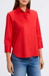 Foxcroft Pearl Three-quarter Sleeve Button-up Shirt In Scarlet Red