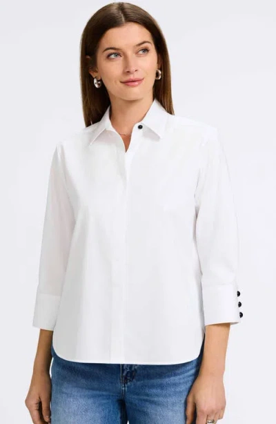 Foxcroft Pearl Three-quarter Sleeve Button-up Shirt In White
