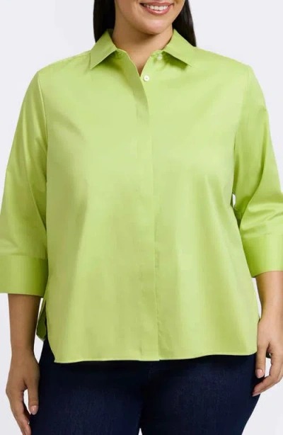 Foxcroft Pearly Cotton Blend Button-up Shirt In Chartreuse