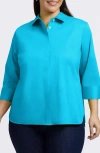 Foxcroft Pearly Cotton Blend Button-up Shirt In Ibiza Turq