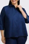 Foxcroft Pearly Cotton Blend Button-up Shirt In Navy
