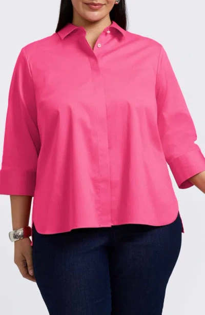 Foxcroft Pearly Cotton Blend Button-up Shirt In Pink Flambe