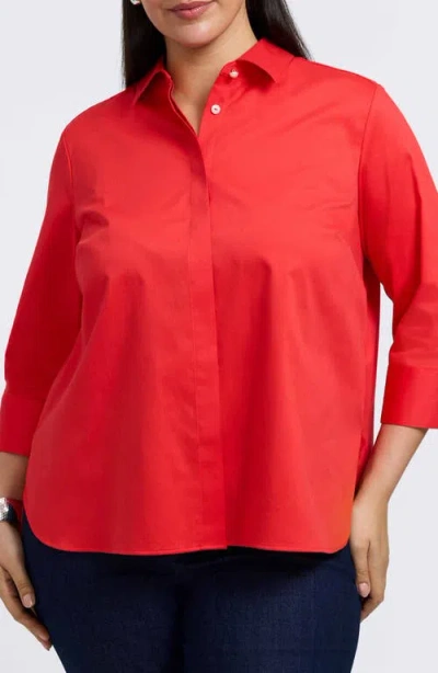 Foxcroft Pearly Cotton Blend Button-up Shirt In Scarlet Red