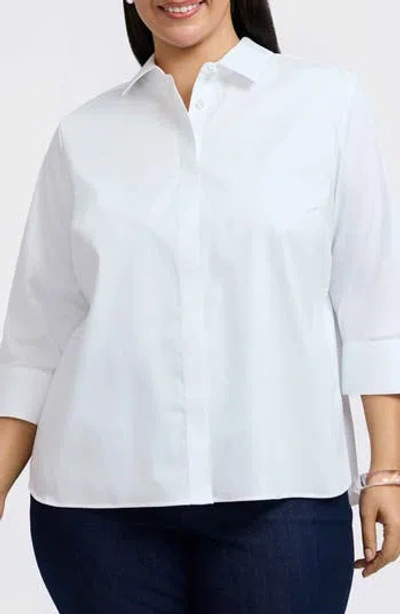 Foxcroft Pearly Cotton Blend Button-up Shirt In White