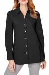 Foxcroft Pippa Pleated Peplum Non-iron Stretch Tunic In Black