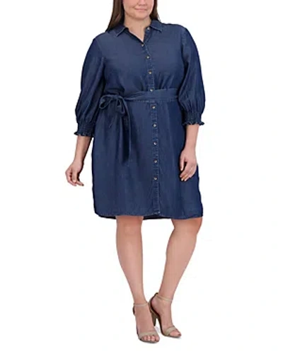 Foxcroft Plus Abby Chambray Shirtdress In Navy