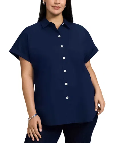 Foxcroft Plus Abigail Short Sleeve Stretch Shirt In Blue