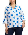 Foxcroft Plus Agnes 3/4 Sleeved Dot Shirt In White/blue