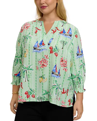 Foxcroft Plus Alicia 3/4 Sleeve Resort Stripe Shirt In Multi