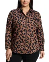 Foxcroft Plus Charlie Cheetah Long Sleeve Shirt In Macchiato/black