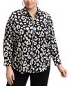 Foxcroft Plus Charlie Cheetah Long Sleeve Shirt In Silver Birch/black