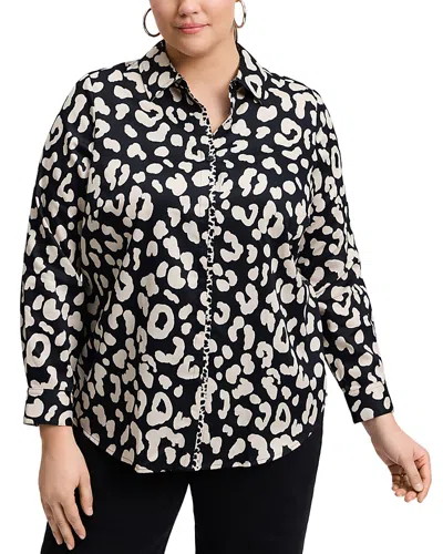 Foxcroft Plus Charlie Cheetah Long Sleeve Shirt In Silver Birch/black