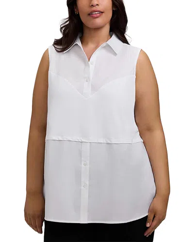 Foxcroft Plus Chelsea Sleeveless Knit Woven Layer Tank Top In White