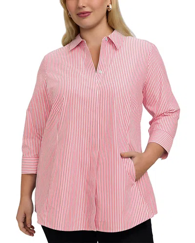 Foxcroft Plus Cici 3/4 Sleeve Stripe Shirt In Orange
